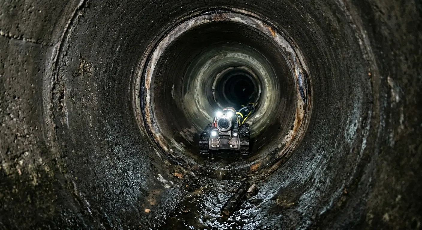 Robotic sewer camera inspecting pipe interior for Sewer Line Cleaning in La Feria